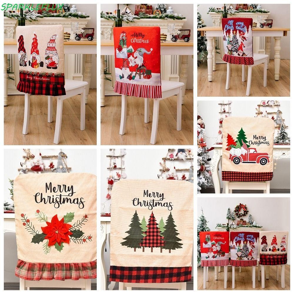 Sparklelux ผ้าคลุมเก้าอี้คริสต์มาส,ยืดการ์ตูน Xmas Dinner Chair Seat Cover,Reusable Soft ที่ถอดออกได้ตกแต่งคริสต์มาสอุปกรณ์ปีใหม่