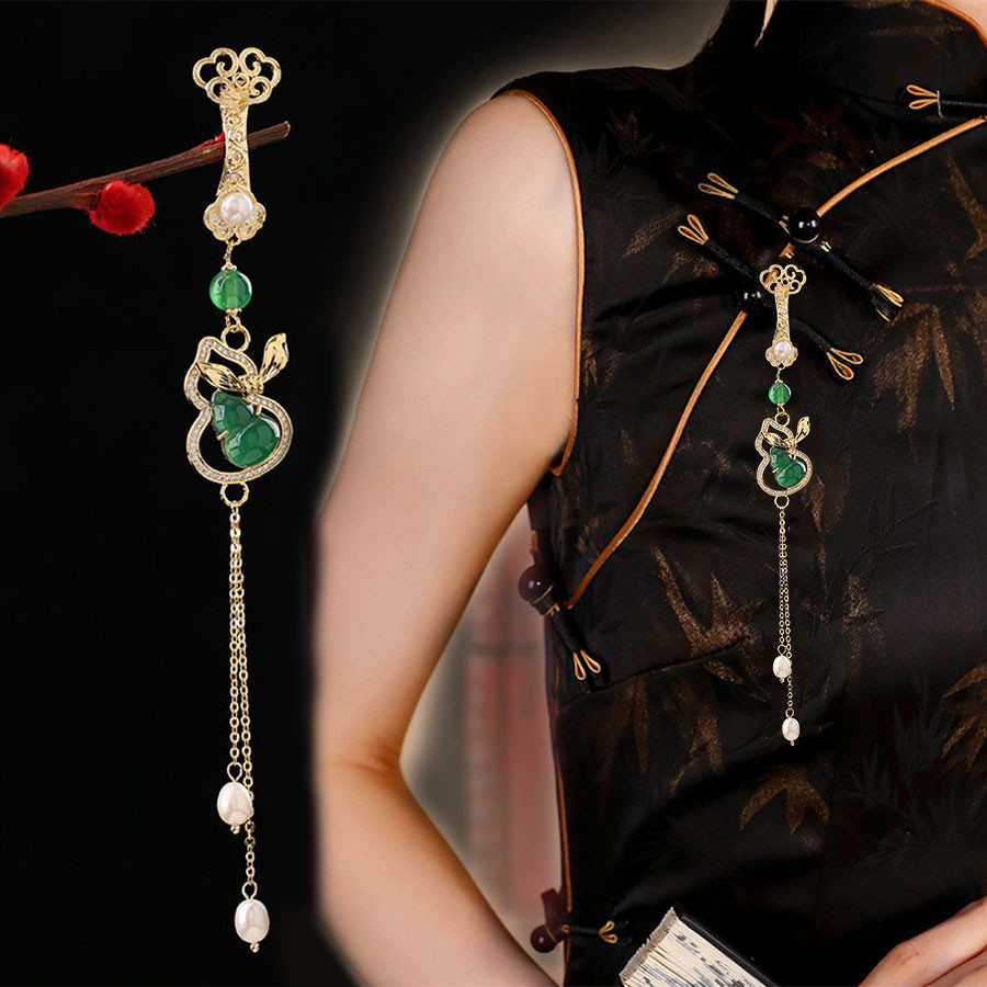 กระโปรงหน้าม้าอุปกรณ์เอว Cheongsam Pressed Buckle Fringed จี้ Robe ผ้าคลุมไหล่ Hanfu สไตล์ชาติพันธุ์ตกแต่งโบราณ
