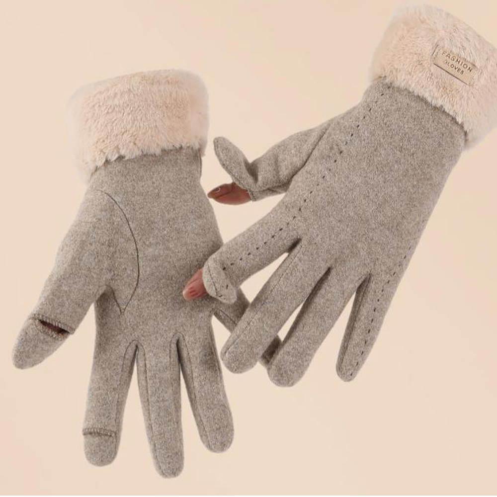 ผู้หญิงฤดูหนาวถุงมือขนสัตว์ Flip Finger Tip ขนแกะ-Lined หน้าจอสัมผัส Warm Cold Weather ขี่จักรยานขับรถ Windproof หญิง Mittens