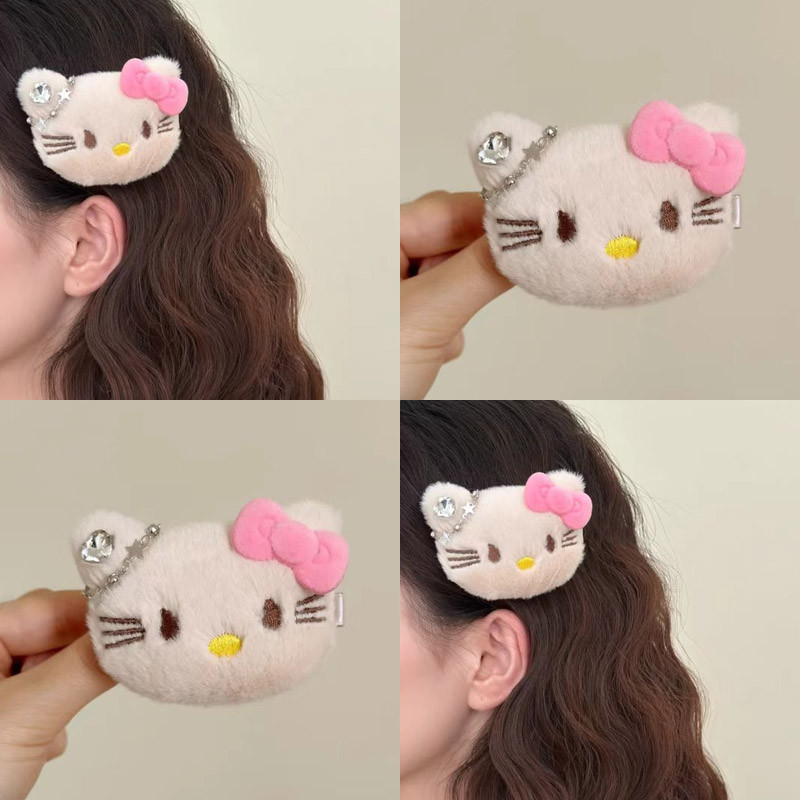 บุคลิกภาพสร้างสรรค์ HelloKitty Hairpin สาวน่ารัก Plush Bangs คลิปแฟชั่นอุปกรณ์เสริมผม