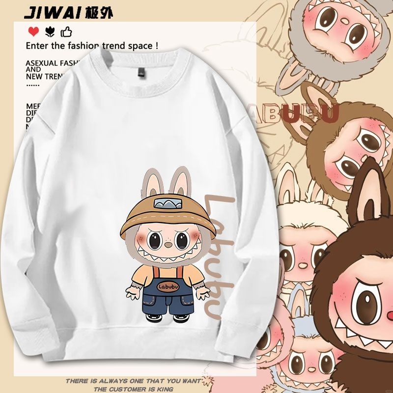 Labubu เสื้อผ้า labu การ์ตูน Merchanded เสื้อยืดคอกลมผู้ชายผู้หญิงเสื้อผ้าหลวมด้านบนแขนยาว