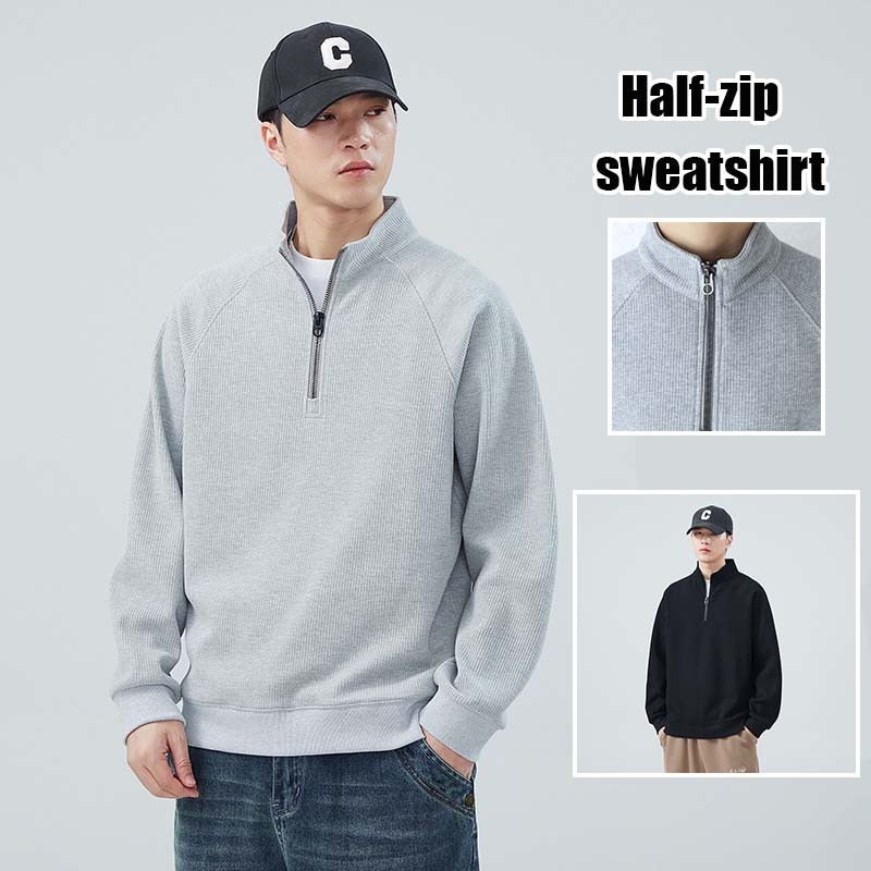 Half Zip Men Sweatshirt Stand Collar Oversize Baggy Sweatshirt Men Retro Loose Wear Sweatshirt Men P