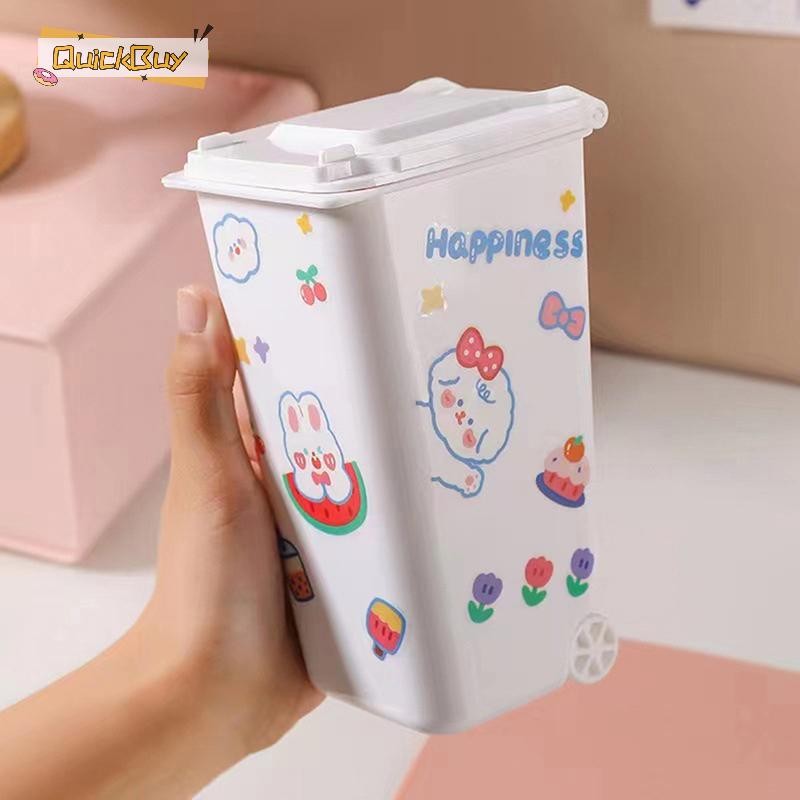 ซื้อด่วน มินิเดสก์ท็อปถังขยะ 4 สีกล่องเก็บขยะห้องนั่งเล่นโต๊ะกาแฟพร้อมฝาปิดตะกร้ากระดาษขนาดเล็กถุงขยะพลาสติกใ
