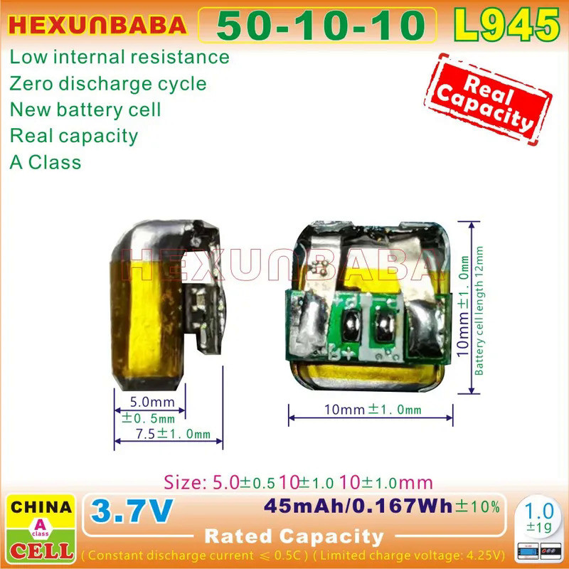 10pcs [L945] 3.7V 45mAh 501010 Polymer Lithium Ion Battery Cell For TWS Bluetooth EARBUDS Earphone 5
