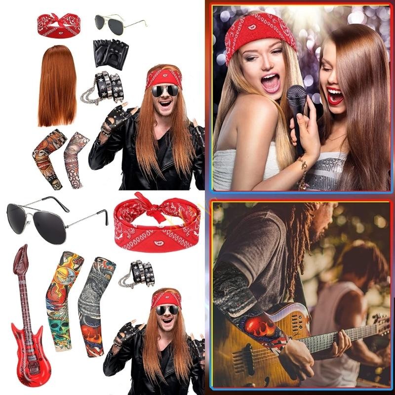 Punk Gothic Rocker Costume Set,Rock Heavy Metal Accessories Sunglasses