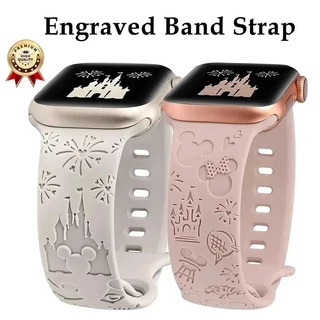 ซิลิโคน Mickey Disney แกะสลักดอกไม้สายน่ารักสําหรับ Apple Watch S10 42 มม.46 มม.IWatch Series 9 8 7 6 SE 5 4 3 49/45/44/42/41/40/38 มม.