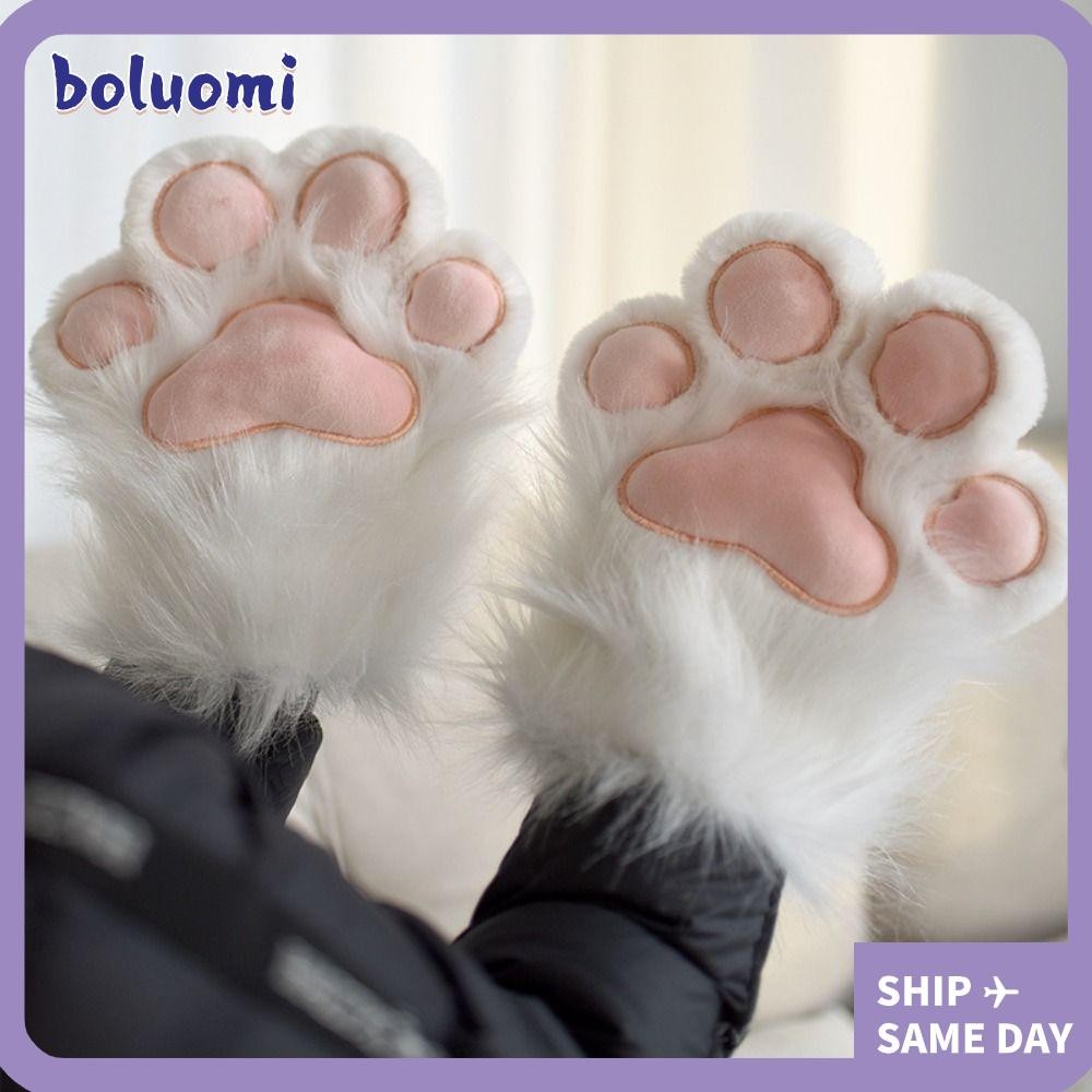 ถุงมือตุ๊กตากรงเล็บแมว BOLUOM, ถุงมือกรงเล็บแมวขนยาวตุ๊กตาน่ารัก, อุปกรณ์เสริมประสิทธิภาพคอสเพลย์อะนิเมะถุงมือกรงเล็บแมวไร้นิ้ว