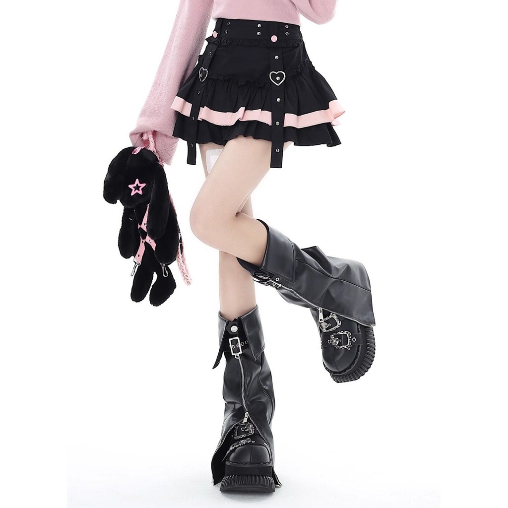 X-สีส้มเอวสูง a-Line กระโปรงสั้นกระโปรงพัฟเค้กฤดูใบไม้ผลิฤดูร้อนสไตล์ใหม่เสื้อผ้าผู้หญิงลําลอง
