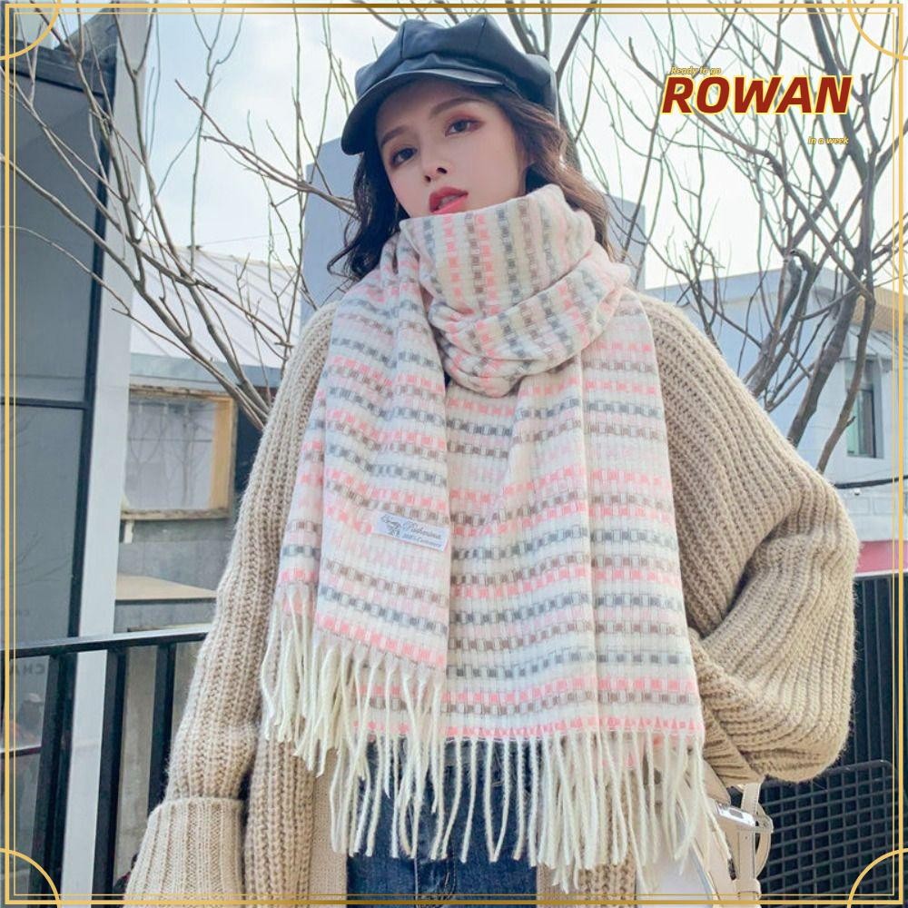 โรวัน ผ้าพันคอลายสก๊อตที่มีสีสัน,อบอุ่นถักผ้าพันคอพู่ยาว,หนาฤดูหนาวนุ่มแคชเมียร์ผ้าคลุมไหล่ห่อผู้หญิง