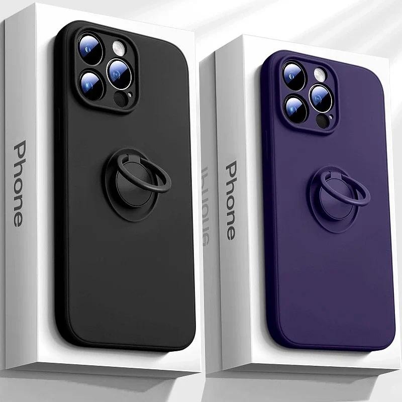 หรูหราซิลิโคนเหลวแหวนสําหรับiphone 15 14 13 12 11 16 Pro Max X XR XS Max 7 8 Plusฝาครอบกันชน