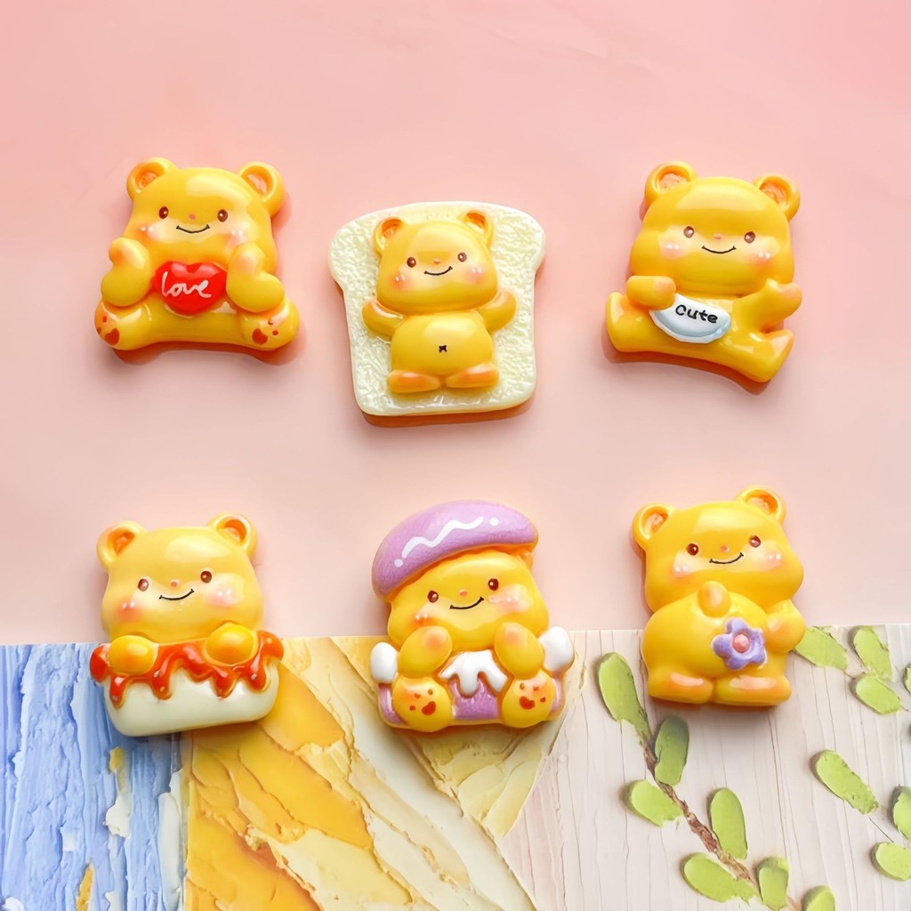 10ชิ้นน่ารักหมีขนมปังปิ้งอาหารเรซิ่นเสน่ห์สําหรับ ทําเอง (3-67)
