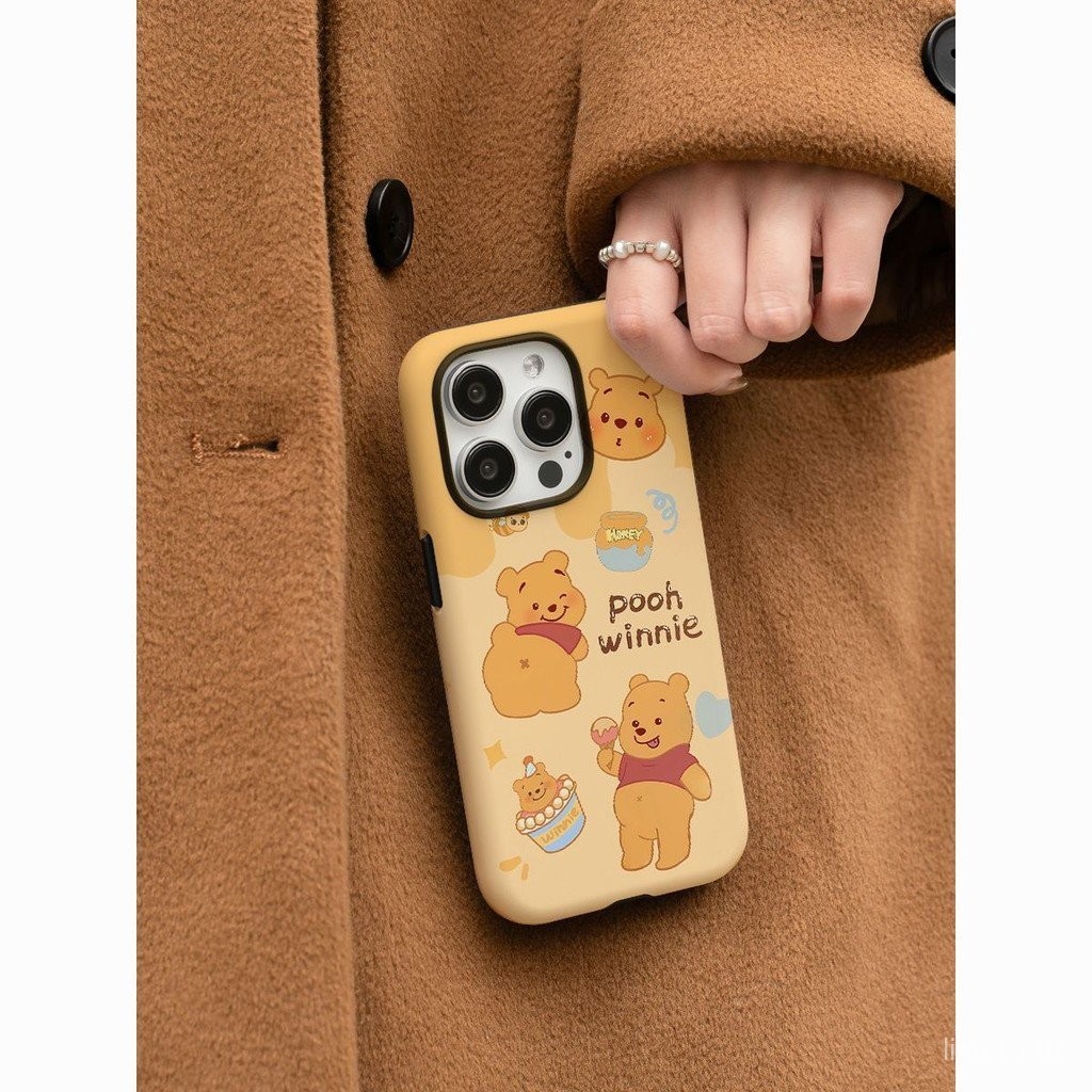 เคสมือถือเคสแข็งน่ารักการ์ตูนสนุกหมีน้ำผึ้ง2-in-1เคสกันกระแทกสำหรับ iPhone 16 16PROMAX 15 15PROMAX 14 14PROMAX 13 12 11 PRO MAX XR XS 8PLUS 14PLUS