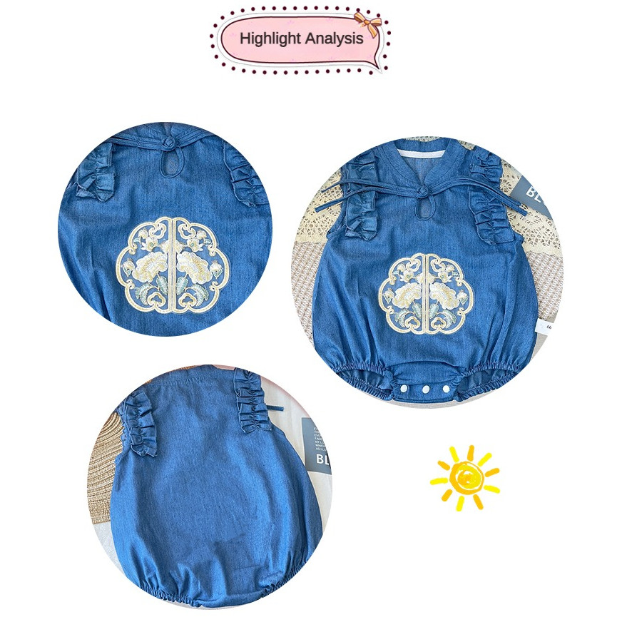 ฤดูร้อนใหม่เสื้อผ้าเด็กสาวสไตล์จีนแขนกุดบอดี้สูท 0-24 เดือนทารกแรกเกิดสุดน่ารักเจ้าหญิง ชุดรอมเปอร์ - รูปที่ 3