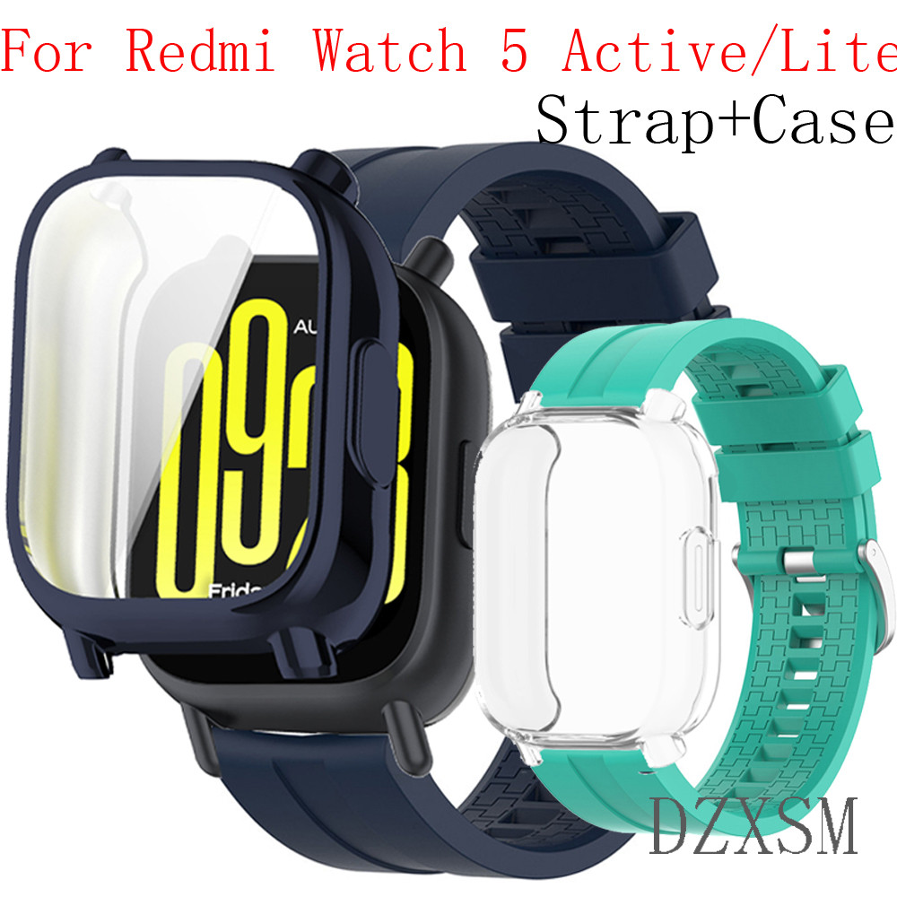 2in1 สําหรับ Xiaomi Redmi นาฬิกา 5 Active Lite กรณีนาฬิกาสมาร์ทซิลิโคนสายรัดข้อมือนุ่มสร้อยข้อมือคลุมทั้งหมดกันชนผู้หญิงผู้ชาย