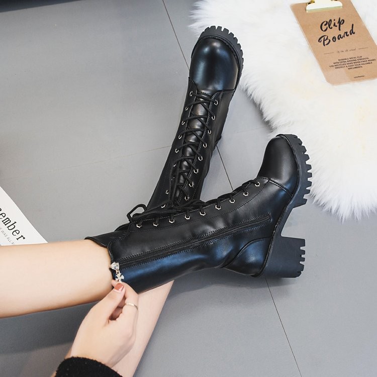 IELGY Martin Boots ผู้หญิงฤดูร้อน 2025 บางหนาด้านล่างความสูง Lace-up อเนกประสงค์กลาง-Barrel หัวรถจักร ราคา ถูกที่สุด ดีลบีเคเค แกลเลอรีภาพที่ 3