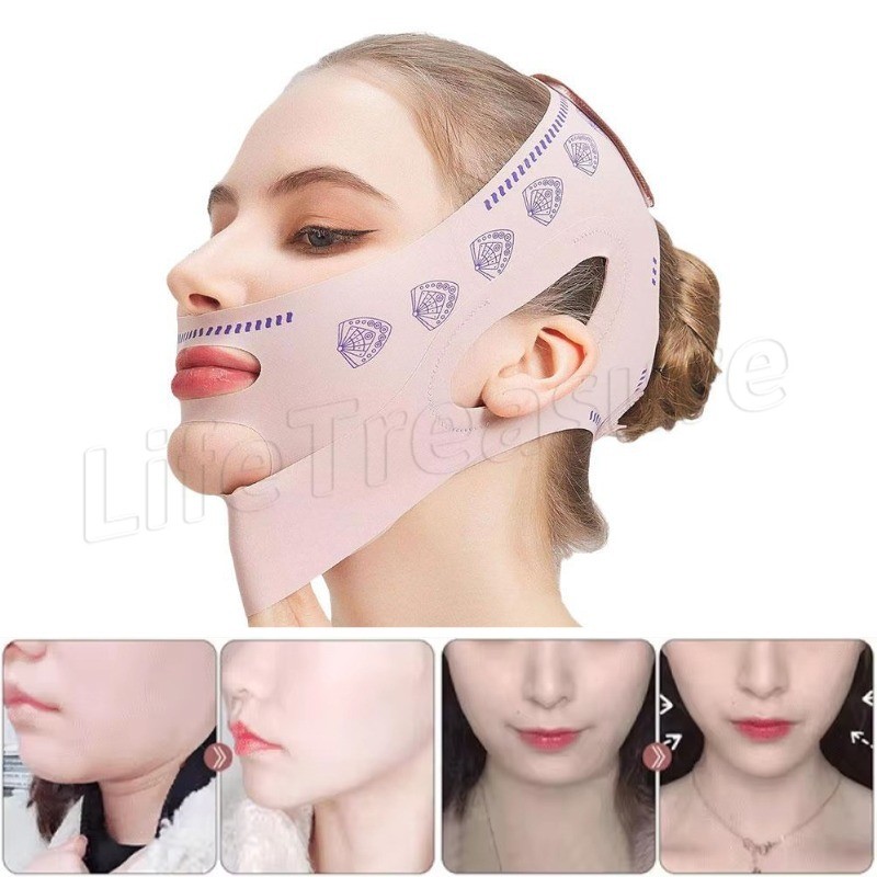 [ แนะนํา] V-Face Shaping Bandage - Face Shaper - สายรัดกระชับสัดส่วนบนใบหน้า - เข็มขัดยกแก้มคาง - สายรัดนอนต่อต้านริ้วรอย - ยืดหยุ่น นํากลับมาใช้ใหม่ ระบายอากาศ - เครื่องมือความงาม