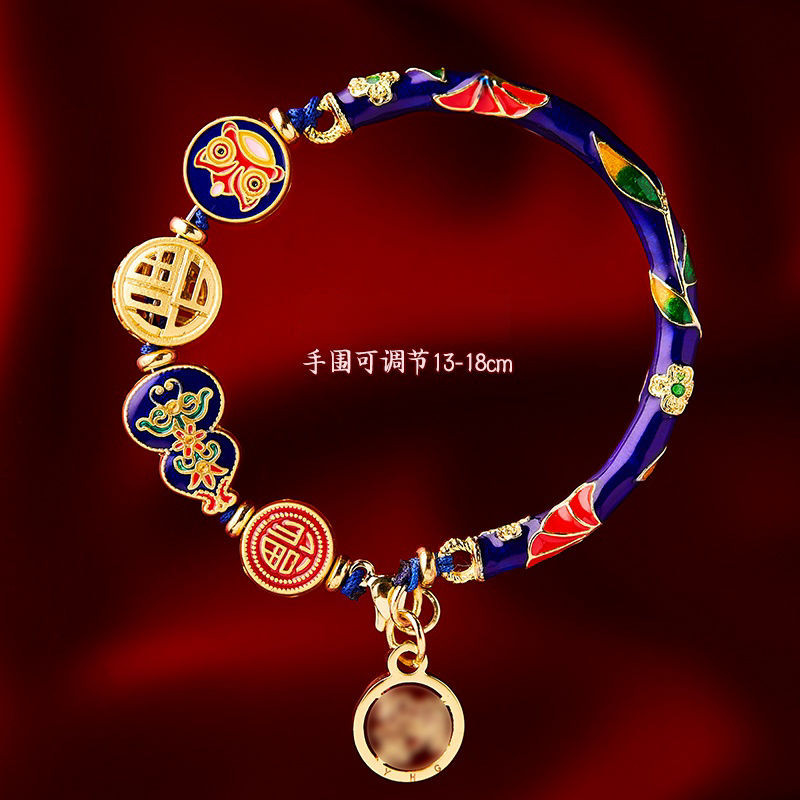 北京宫寺庙同款景泰蓝手链手环香灰古法烧蓝半镯手链送女朋友礼物Beijing Palace Temple Same Style Cloisonn é Bracelet Fragrant Bracelet20241008 - รูปที่ 4
