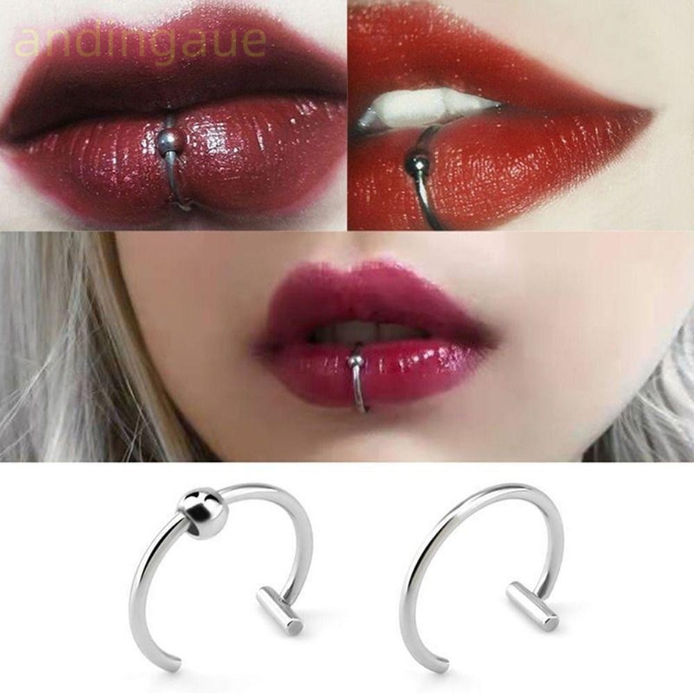 Andin 1PC Hoop Septum Rings, Non-Pierced Hip Hop แหวนจมูกปลอม, แหวนปากคลิป C สแตนเลส