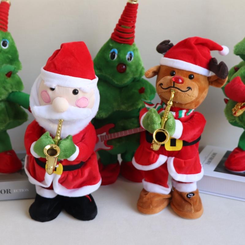Creative Musical Dancing Christmas Tree ไฟฟ้า Santa Claus ของเล่นตุ๊กตาดนตรี Plush Decor สําหรับงานปาร์ตี้คริสต์มาส