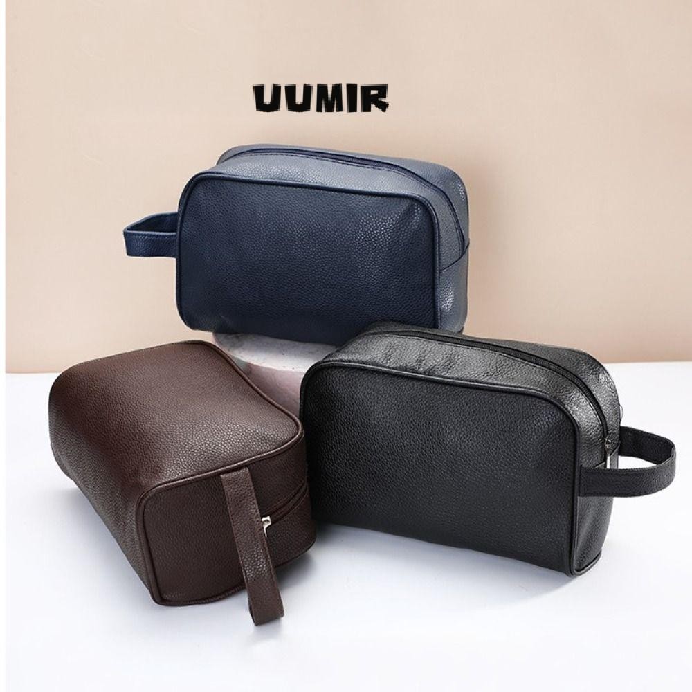 Uumir Men Makeup Bag, PU Leather Portable Cosmetic Bag, Toiletry Bag Storage Pouch Travel Zipper Makeup Bags