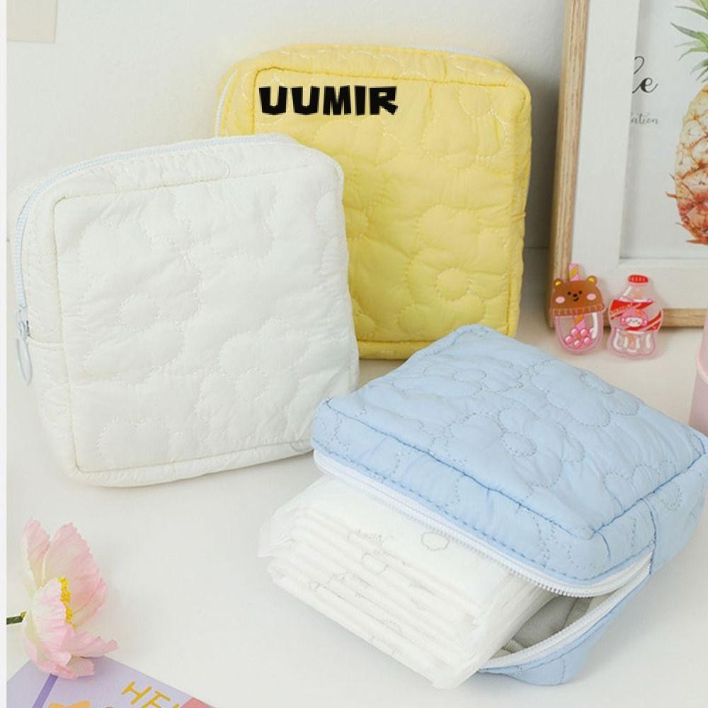 UUMIR ผ้าแต่งหน้า โพลีเอสเตอร์ผ้าฝ้ายลายดอกไม้ ดีไซน์พกพา ทรงเหลี่ยม สําหรับผ้าอนามัยและเดินทาง