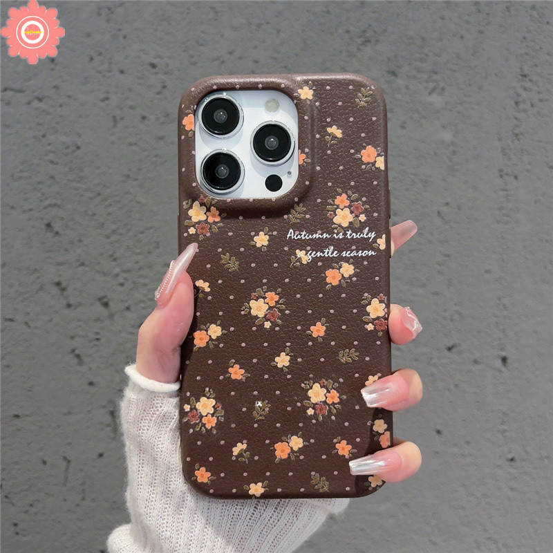 Retro Graffiti การ์ตูนโรแมนติกดอกไม้น่ารักดอกไม้สําหรับ IPhone 11 13 15 12 16 14 Pro Max 14 15 16 Plus 16Pro 15Pro หรูหราลิ้นจี่หนังผิวรู้สึกนุ่มกรณี