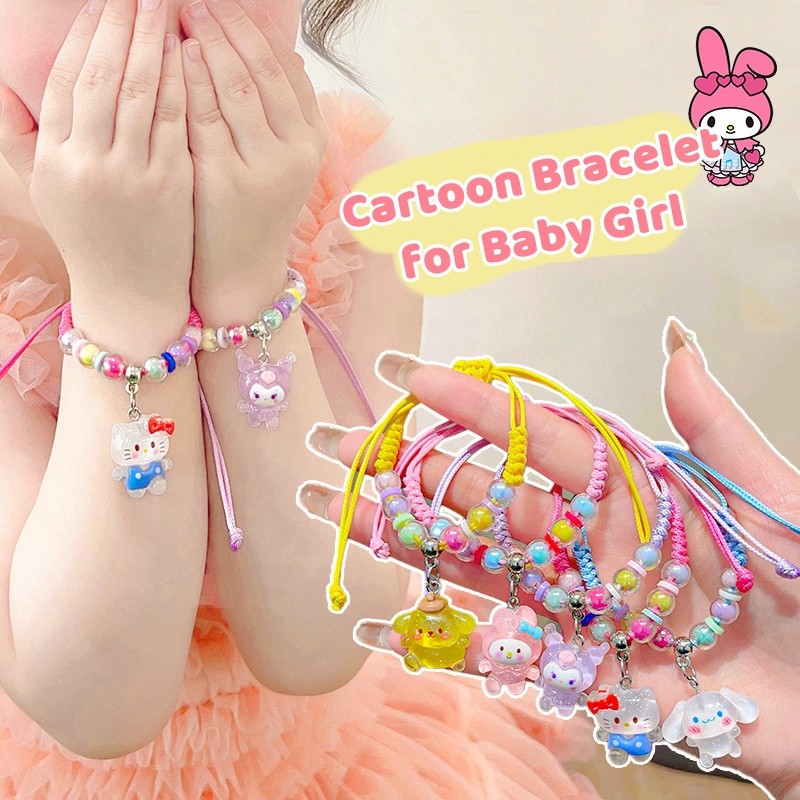 เด็ก Sanrio kuromi melody Pom Pom Purin Cinnamoroll สร้อยข้อมือสําหรับเด็กผู้หญิง sweety และน่ารักการ์ตูนมือเชือกของขวัญเล็กๆสร้อยข้อมือเครื่องประดับเด็กผู้หญิง