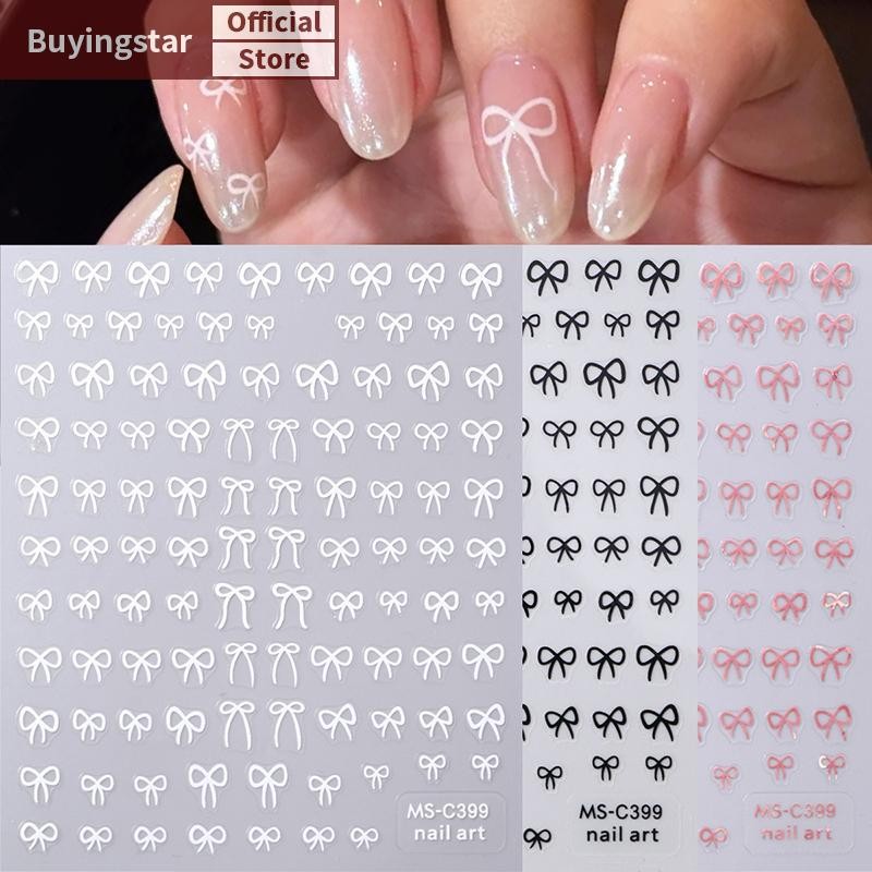Zcx Shining สีขาวริบบิ้นโบว์เล็บสติกเกอร์ 3d เล็บออกแบบตกแต่ง Decals ริบบิ้นโบว์ Diy สติกเกอร์เล็บ VO