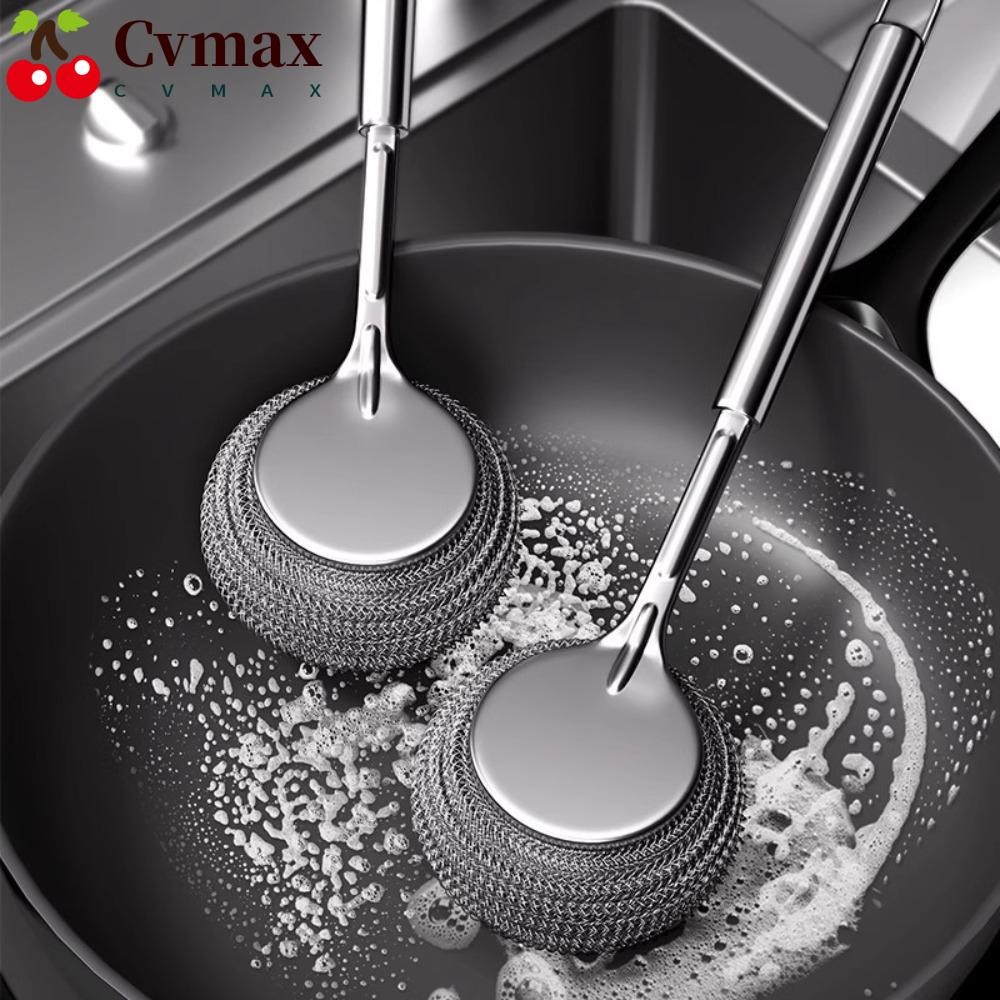 แปรงลูกลวด CVMAX, แปรงอ่างล้างจานปนเปื้อนที่แข็งแกร่งสแตนเลส, ด้ามยาวทนทานน้ํามัน Remover Scrubber ห้องครัว