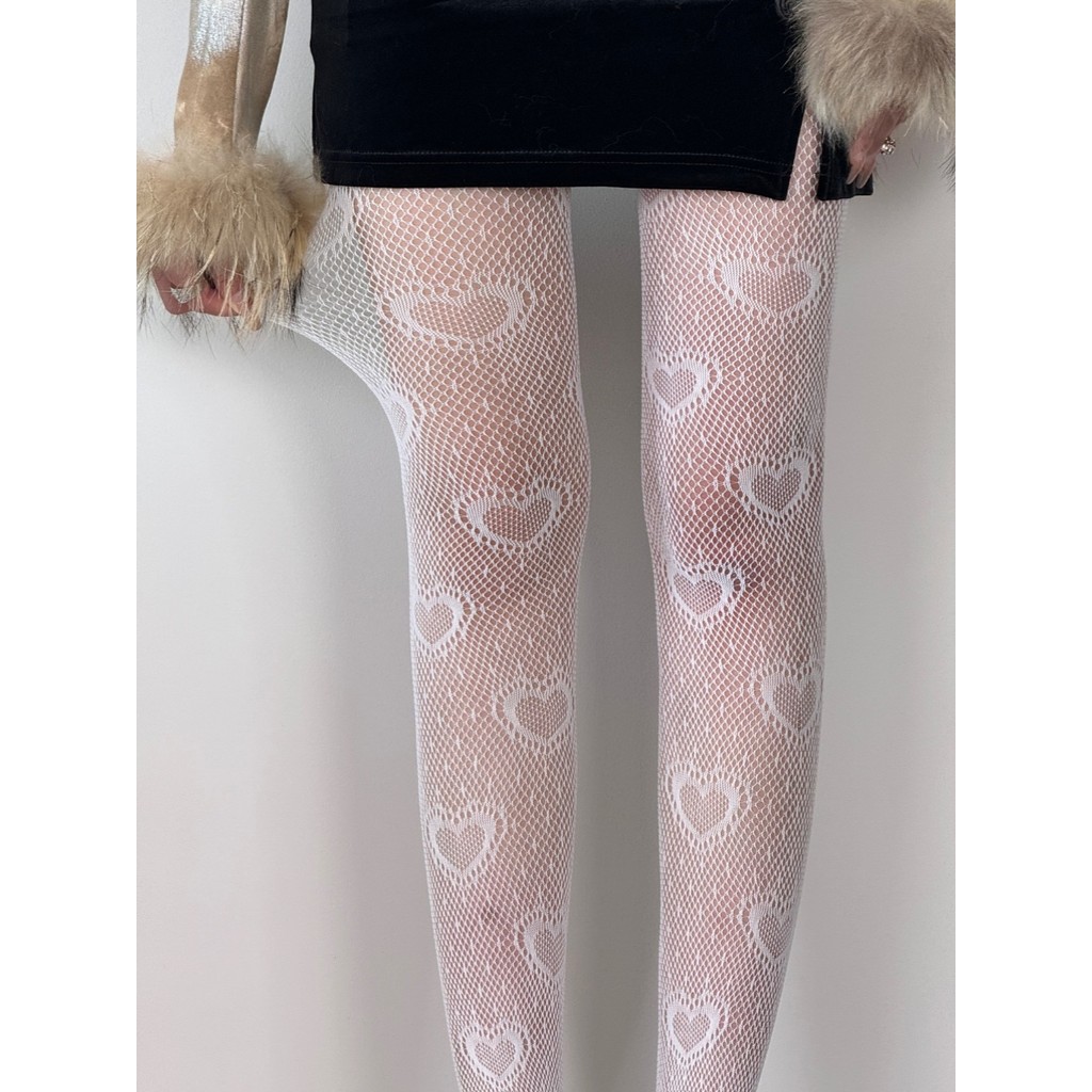 หัวใจดอกไม้ตาข่าย Tights ถุงน่องสาว Lolita Ins สีขาว Fishnet Pantyhose หญิงสําหรับแฟชั่นผู้หญิงฤดูร้อน Legging Stocking