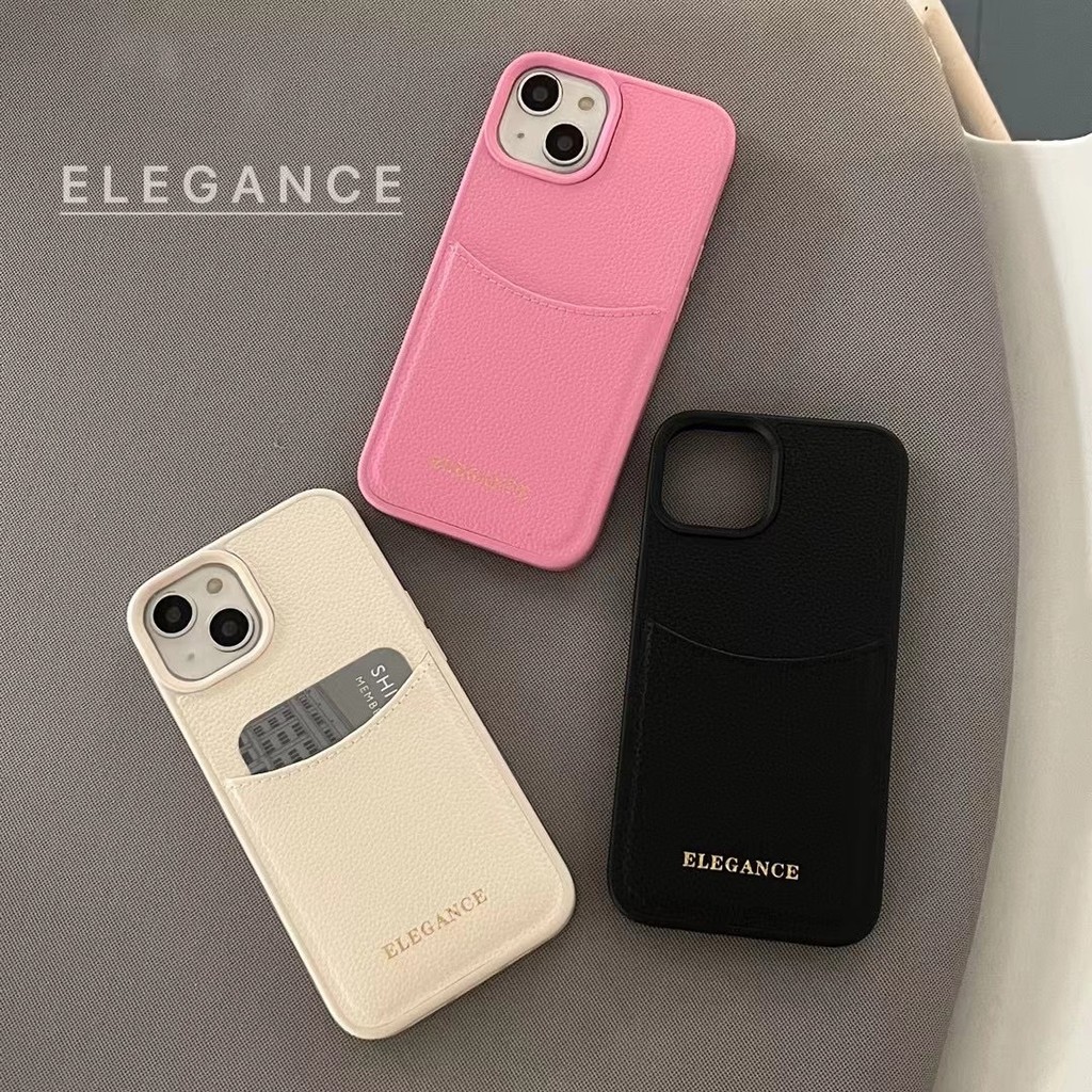 รองรับช่องเสียบการ์ด Promax สไตล์เรียบง่าย เคส iPhone 13 Pro 15 เนื้อลิ้นจี่/เคสโทรศัพท์ 16 Apple/ H