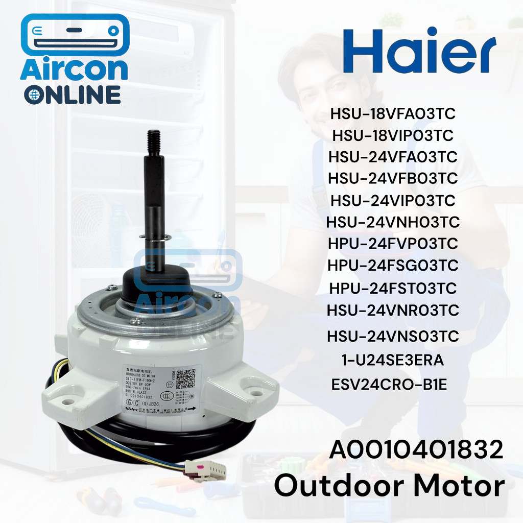 มอเตอร์คอนเดนซิ่ง แอร์ Haier รหัส A0010401832 ( 1832 ) สำหรับรุ่น HSU-24VFA, HSU-24VFB, HSU-28VNH และรุ่นอื่นตามรายละ...