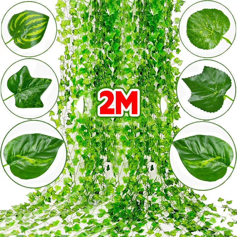 1/3/5strings 2M ประดิษฐ์สีเขียว Ivy Leaf - DIY พวงหรีดปลอมใบพืช - จําลองแขวน Vines - งานแต่งงานตกแต่งบ้าน - รูปที่ 4