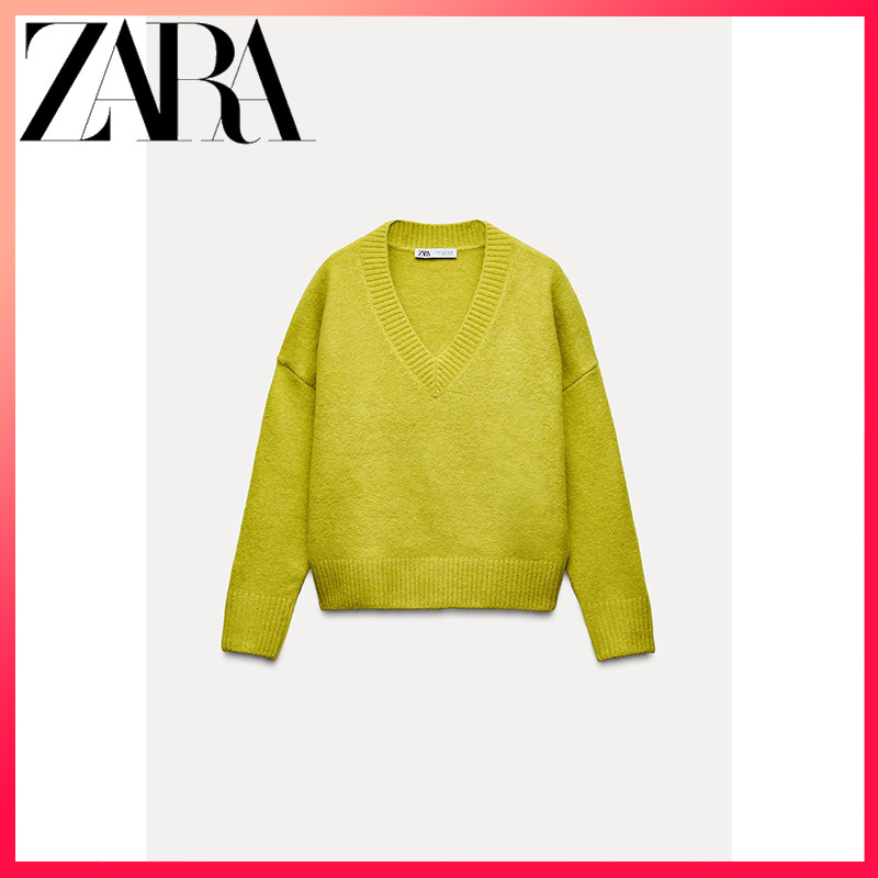 ZARA ซาร่า ใหม่ผู้หญิงอเนกประสงค์แขนยาวคอวีเสื้อถักนุ่ม