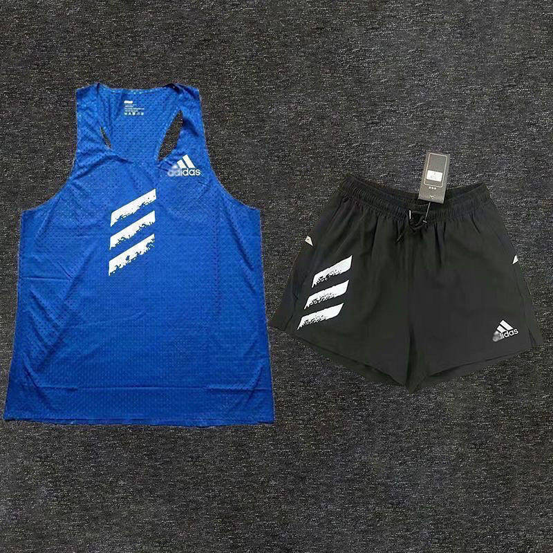【Ready Stock】 Marathon Training Running Track and Field Workout Exercise Outfit Quick-Drying Breathable Three-Point Printing Fashion Men's Sports Vest 2-Piece Set tU4F 4Png