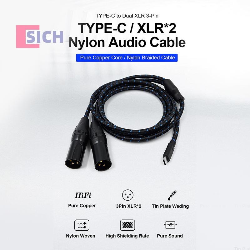 [Sich] 5m TYPE-C To Dual XLR 3-Pin USB-Cสายลําโพงเสียงเครื่องขยายเสียงมือถือคอนโซลผสมอุปกรณ์เสริมสําหรับHIFIสําหรับโทรศัพท์Iphoneใหม่