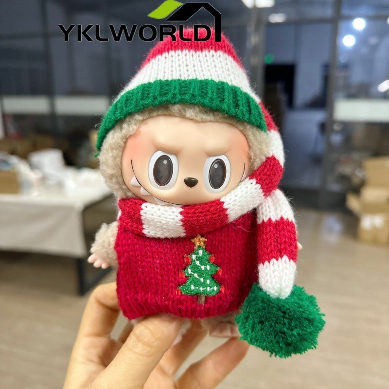 YKLWORLD Popmart เสื้อผ้าคริสต์มาส ชุดตุ๊กตา Labubu เสื้อ+หมวก ชิ้น ใส่ได้ทั้ง v.1 และ v.2