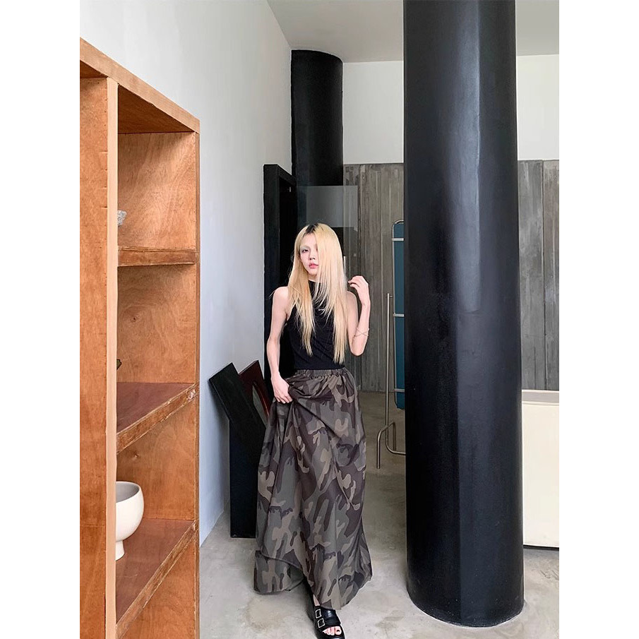 กระโปรงยาวเอวสูงสไตล์พรางสำหรับหญิง แบบย้อนยุคปี 2025 ออกแบบซอกยืดหยุ่นและดูผอมเพรียว - รูปที่ 2