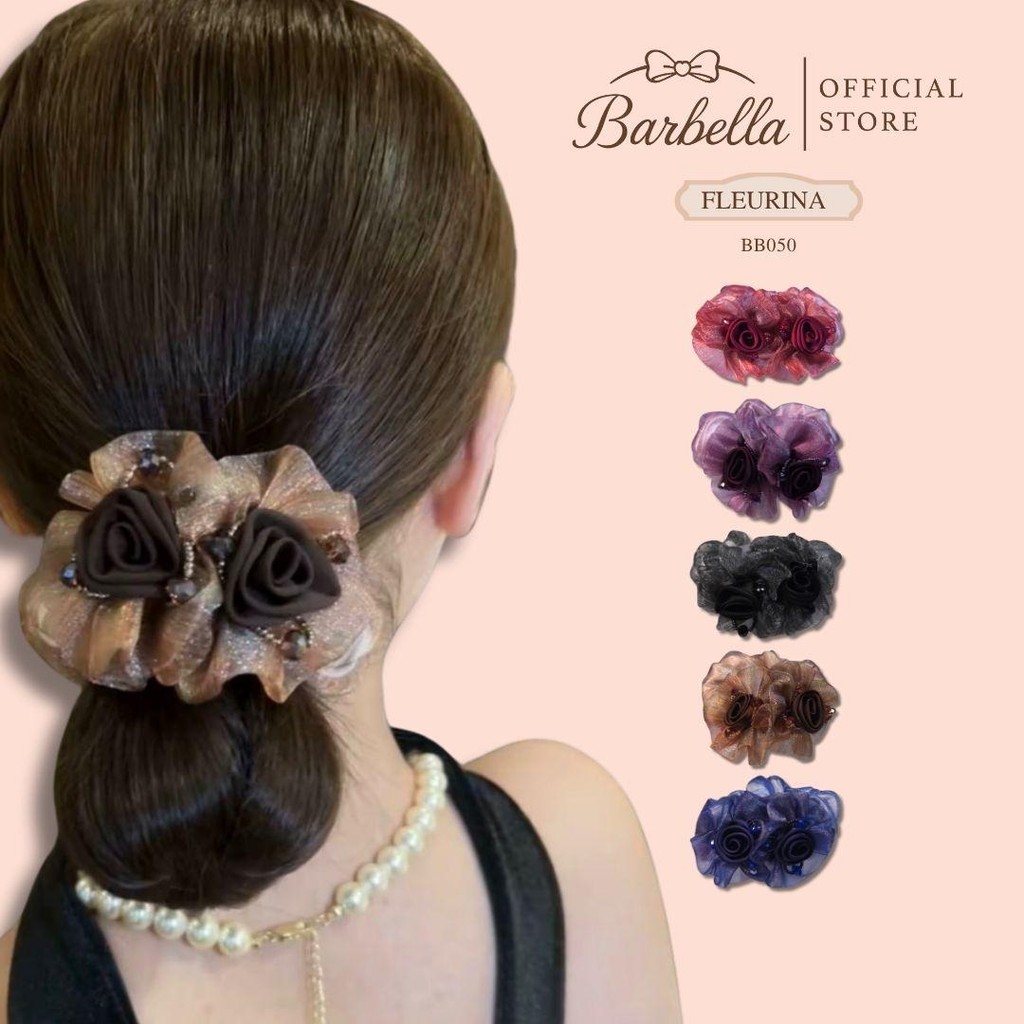 Barbella ยางผูกผมประดับดอกไม้ ลูกปัดคริสตัลสไตล์วินเทจ รุ่น Fleurina (BB050)