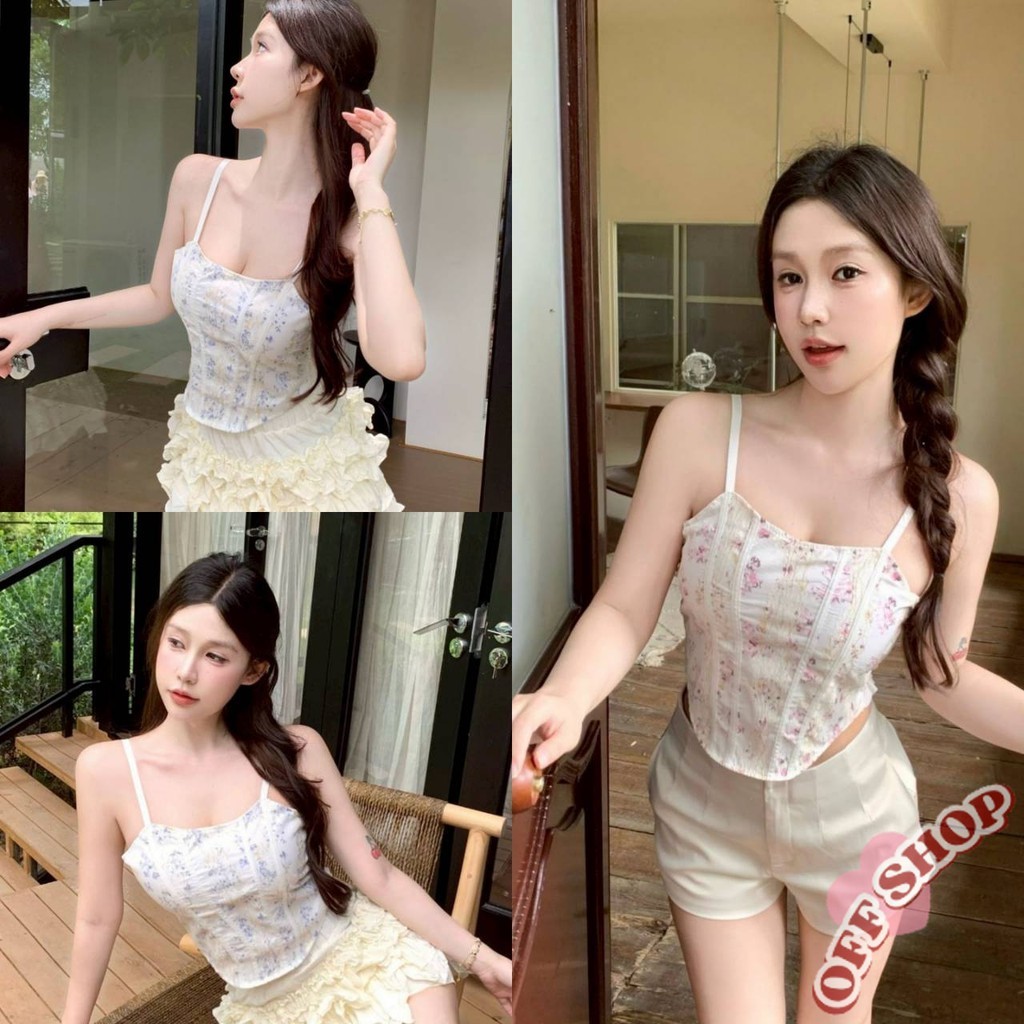 OFF SHOP 🥻ใหม่ 2025 เสื้อสายเดี่ยว เสริมฟองน้ำ ลายดอกไม้ สีขาวใส่สบาย' FY1006