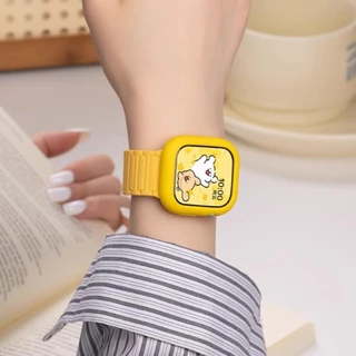 สายรัดข้อมือสายรัดแม่เหล็ก + เคสซิลิโคนสําหรับ Apple Watch S10/S9/S8/S7/Ultra2/SE iWatch 49/45/44 มม.41 มม.40 มม.