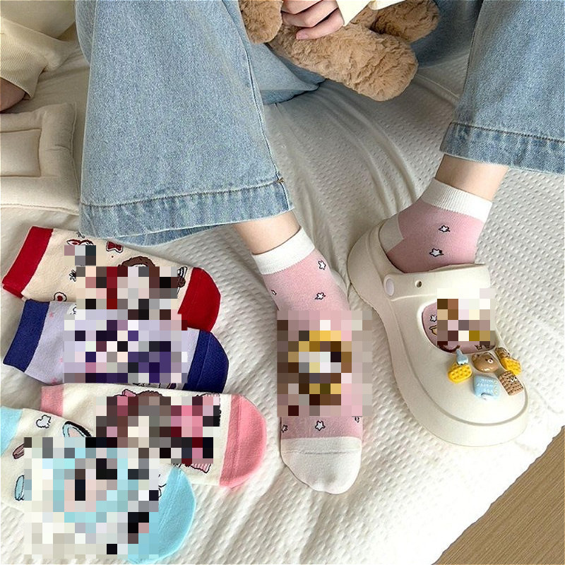 การ์ตูนน่ารักถุงเท้าลําลองประกบผู้หญิงกันลื่นถุงเท้าการ์ตูนฤดูร้อนของผู้หญิง