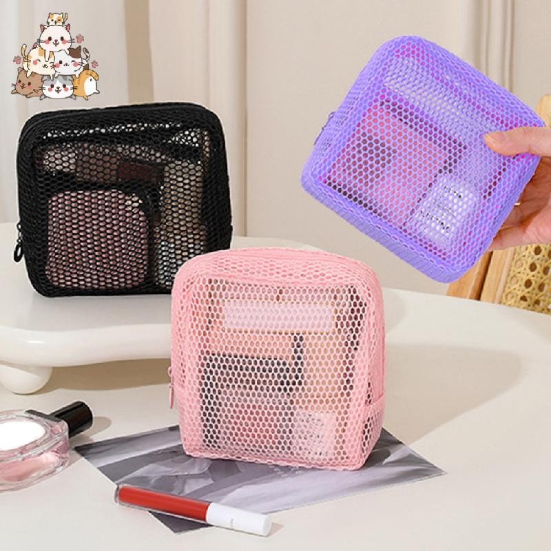 Dopamine Color Tofu Bag กระเป๋าเครื่องสําอางตาข่ายแบบพกพาความจุขนาดใหญ่สําหรับแต่งหน้าลิปสติก