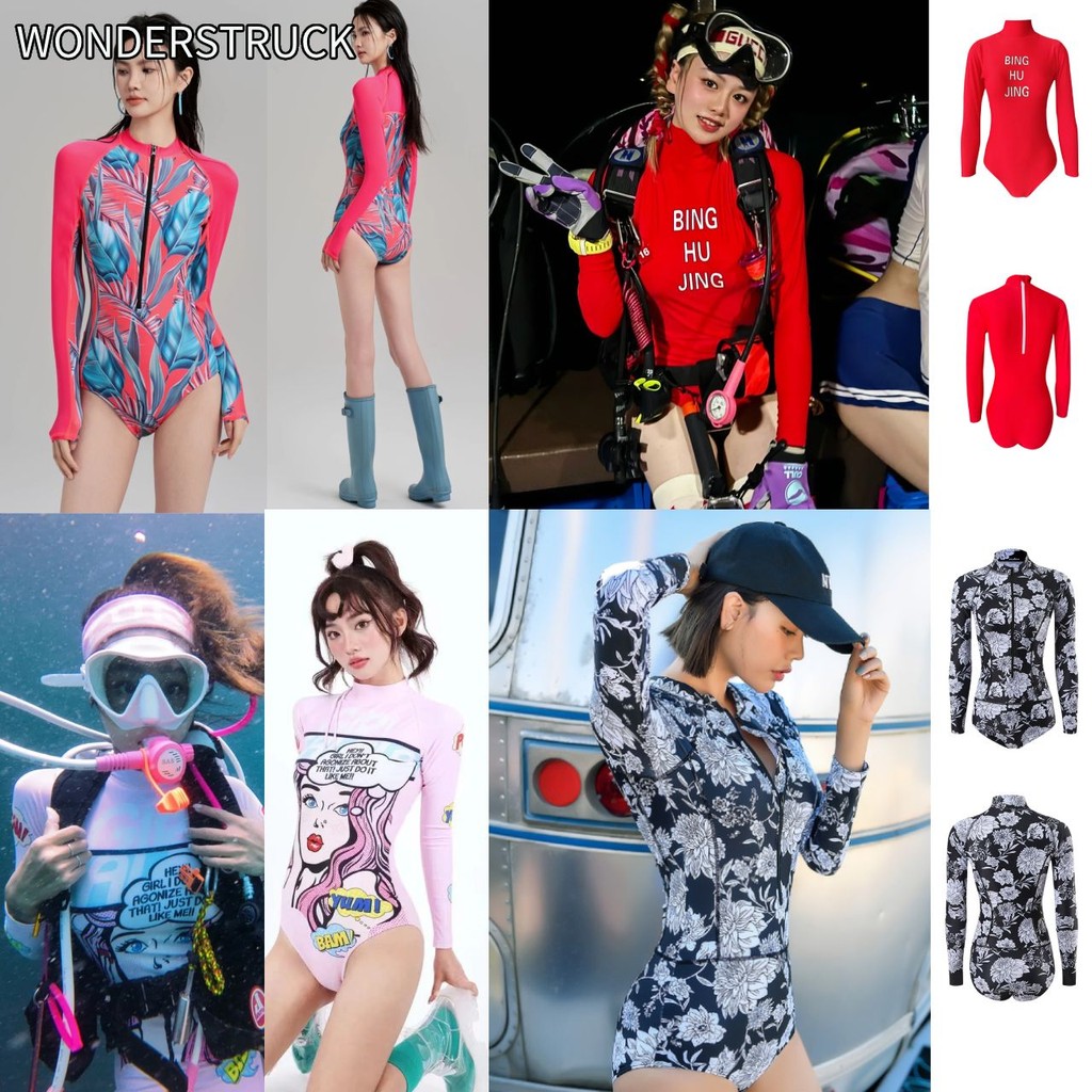 ชุดว่ายน้ำแขนยาวสำหรับผู้หญิง แห้งเร็ว มีซิป ยืดหยุ่น พร้อม rashguard สำหรับการท่อง snorkel