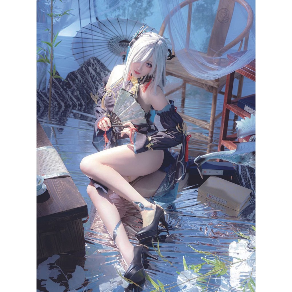 เสื้อผ้า.cosplay.Yuanshen.Shenhe สำหรับเทศกาลโคมไฟทะเลปีใหม่จีน คลังสินค้าพร้อมจัดส่งทันที