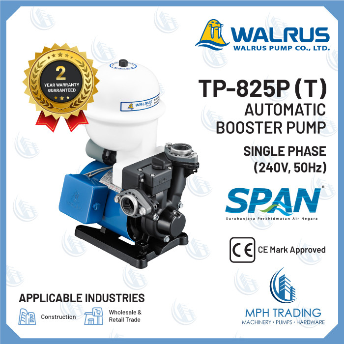 WALRUS TP825PT(T) ปั๊มบูสเตอร์อัตโนมัติ (ความต้านทานน้ํา)