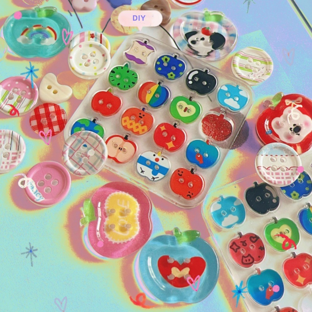 ปุ่มผลแอปเปิล สไตล์การ์ตูน สำหรับตกแต่งเสื้อผ้า 16 ชิ้น