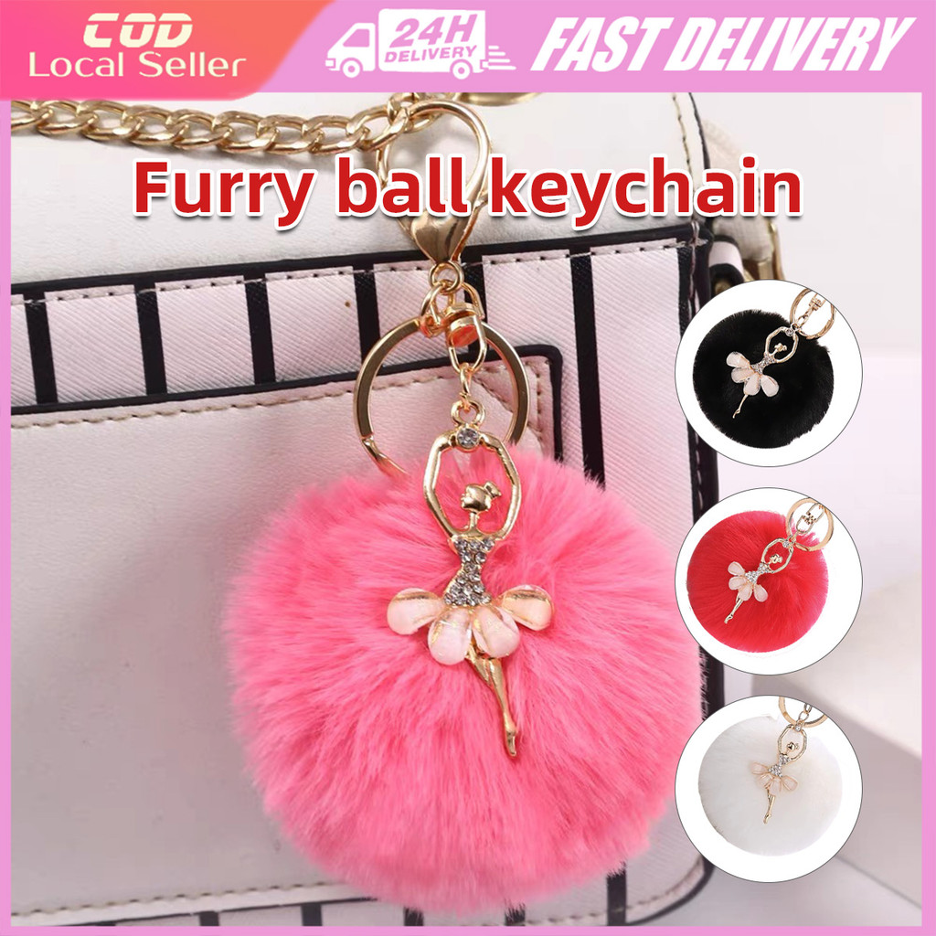 8 ซม.ปุยกระต่ายประดิษฐ์ขนสัตว์ Pompom พวงกุญแจ Ball พวงกุญแจพวงกุญแจรถแฟชั่น Rhinestone Ballet Dance