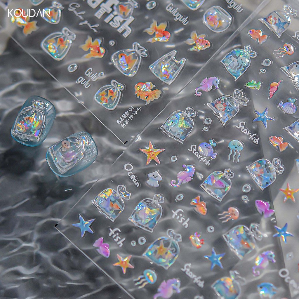 สติ๊กเกอร์ติดเล็บตกแต่งเล็บ 5D Jelly Ocean ขาย Cyprinoid Lucky Fish การ์ตูนน่ารัก KOUDAN
