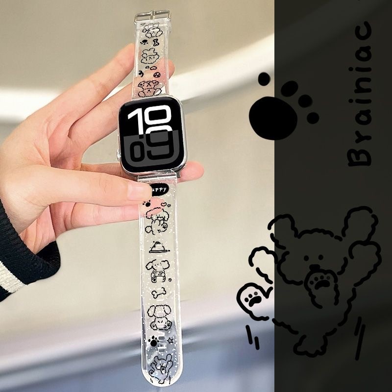 Simple Line Puppy รูปแบบนาฬิกาซิลิโคนอ่อนนุ่ม สําหรับ Apple Watch Ultra 8 7 49/45/40/41/44 มม. IWatch Series SE 6 5 4 3 2 1 tpu